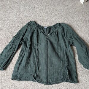 Old Navy Dark Green Long-Sleeve Peasant Blouse